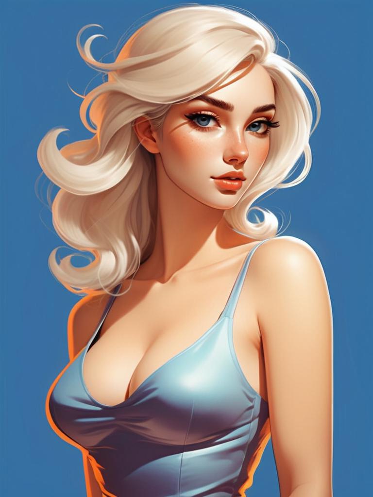 Digital Illustration of Blonde Woman with Flowing Hair in Semi-Realistic Style