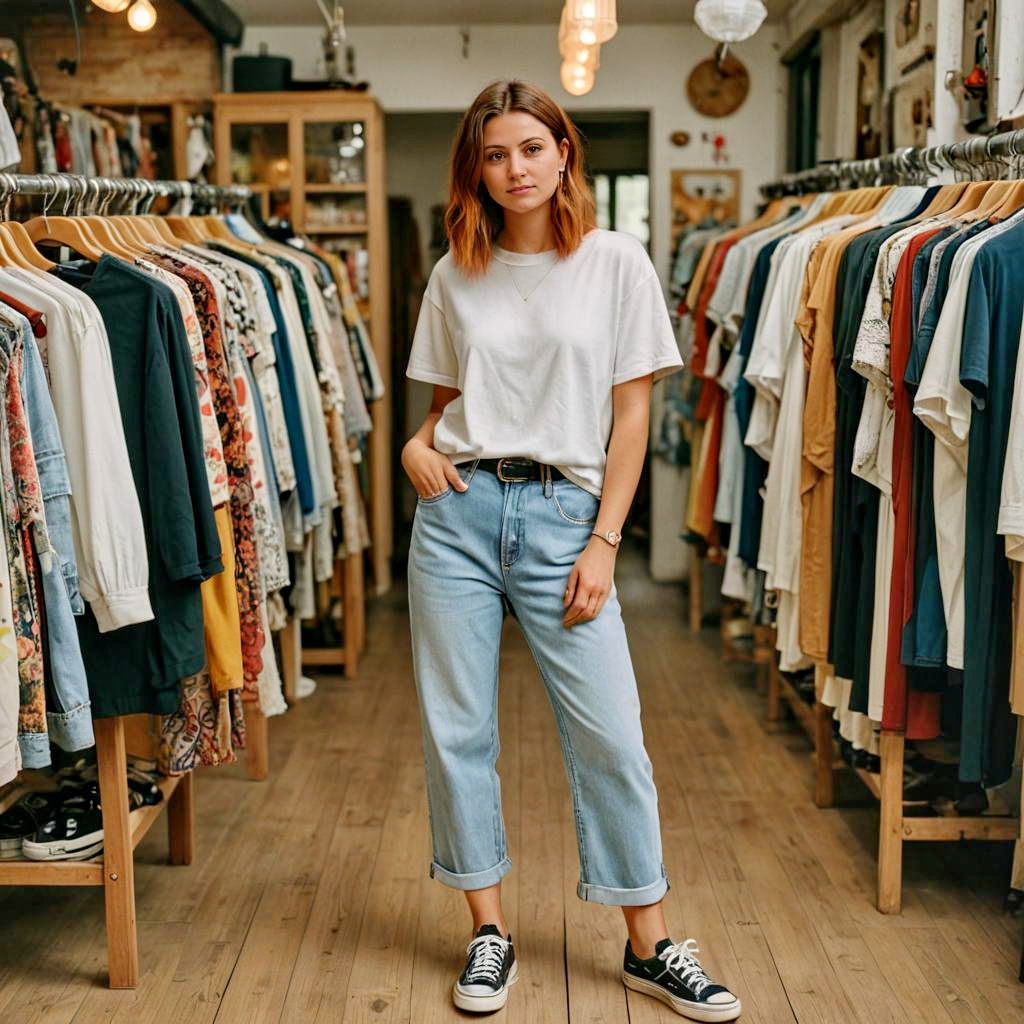 Stylish Woman in Vintage Clothing Store