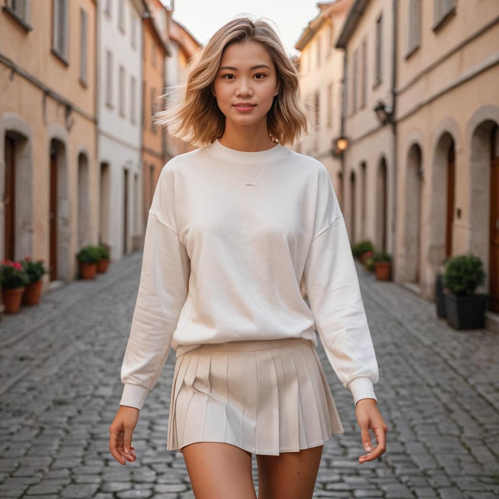 Confident Woman Walking Down Charming Street