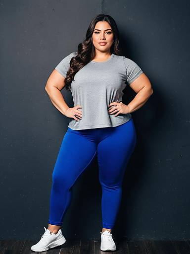 Plus Size Fitness Clothes - Woman in Gray Top and Blue Leggings