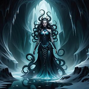 Mysterious Woman in Icy Cavern