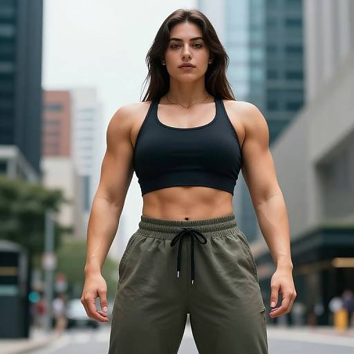 Confident Athletic Woman in Urban Fitness Apparel Showing Muscular Physique