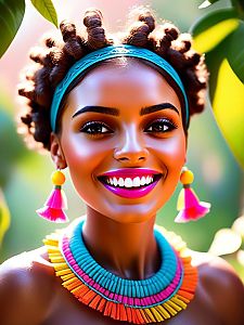 Joyful Woman with Tribal Jewelry Outdoors