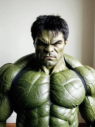 Realistic Hulk 2003 Costume Man Cosplay with Intense Expression