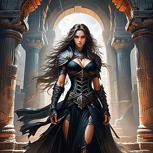Fierce Woman Warrior in Black Armor