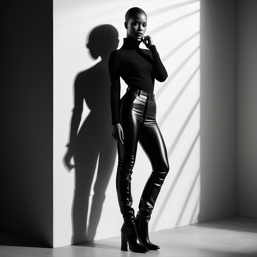 Confident Woman in Black and White Portrait