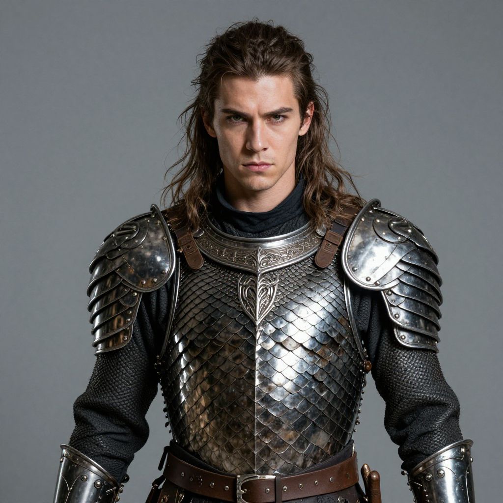 Medieval Knight Portrait Wearing Intricate Metal Armor