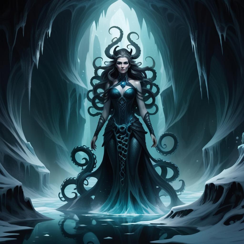 Mysterious Woman in Icy Cavern