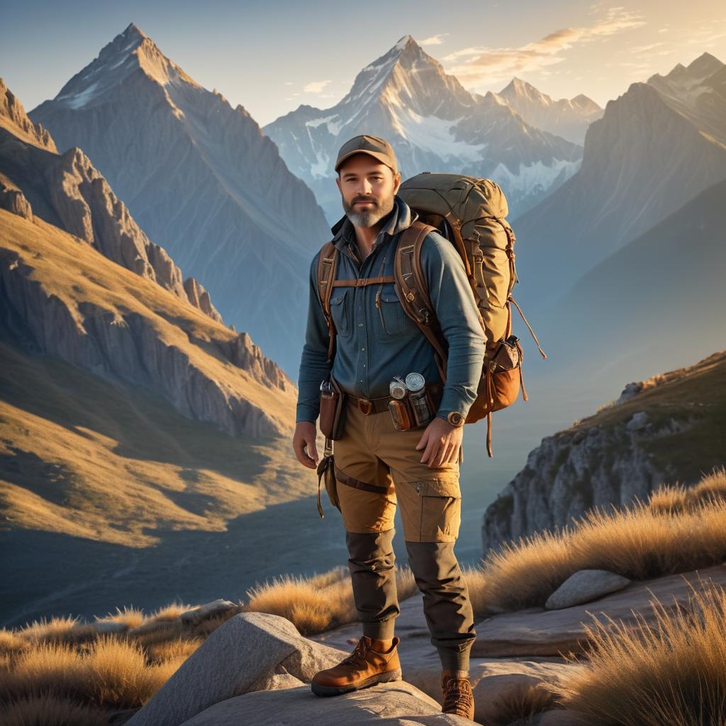 Rugged Man in Mountain Landscape