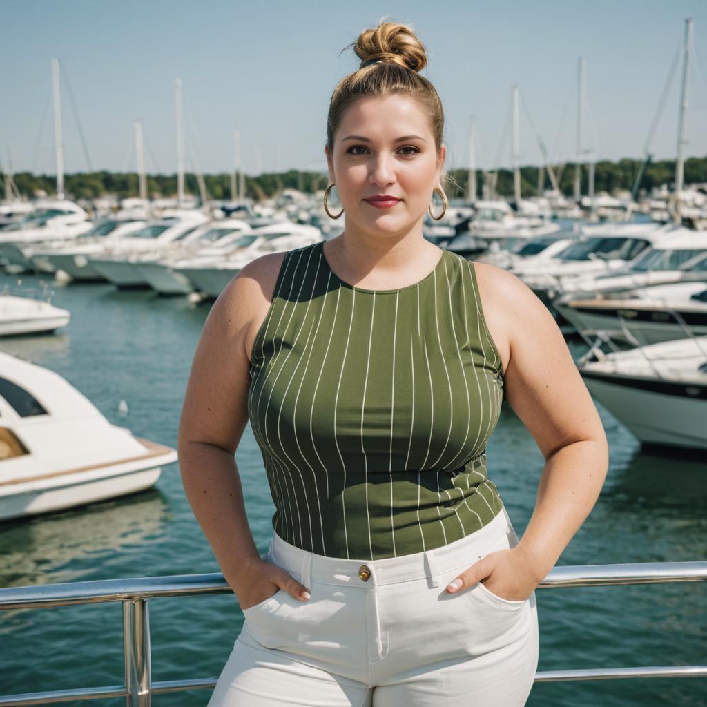 Confident Woman in Striped Top at Marina