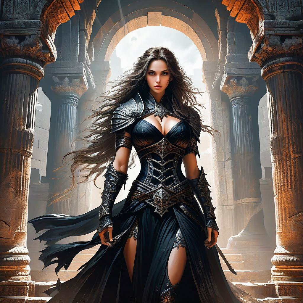 Fierce Woman Warrior in Black Armor Fierce Woman Warrior in Black Armor