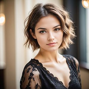 Close-up Portrait of Young Woman in Black Lace Top
