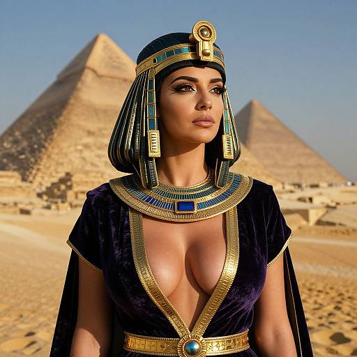 Woman in Ancient Egyptian Costume with Pyramids Background