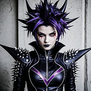Gothic Punk Woman with Spiked Hair and Leather Outfit