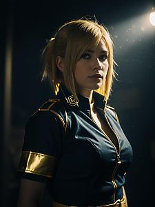 Realistic Sakura Haruno Cosplay Woman in Black and Gold Costume