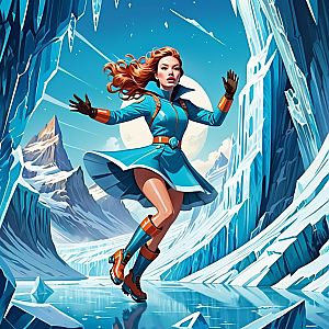 Woman Ice Skating in Vibrant Icy Landscape