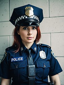 Photorealistic Woman in Police Costume Cosplay Portrait Cinematic
