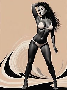 Confident Woman in Bikini with Abstract Background
