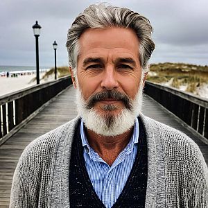 Mature Man on Beach Boardwalk