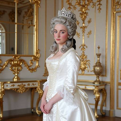 Elegant Woman in 18th Century Rococo Style Gown in Ornate Palace