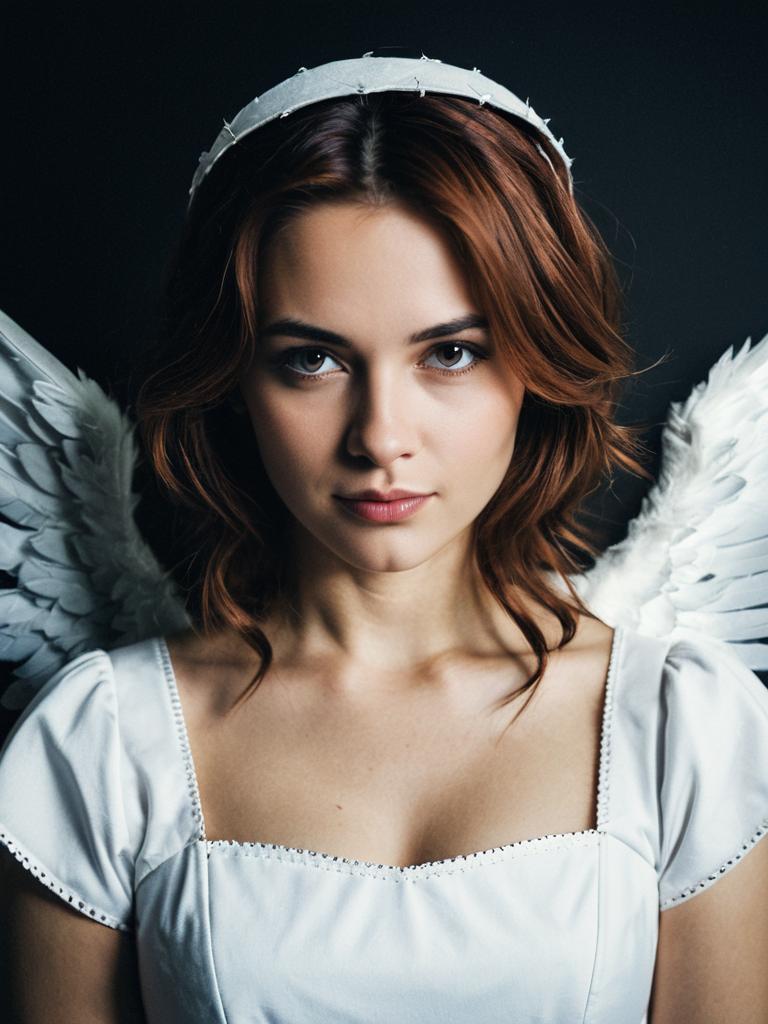 Woman in Angel Costume Professional Cosplay Studio Headshot Realistic