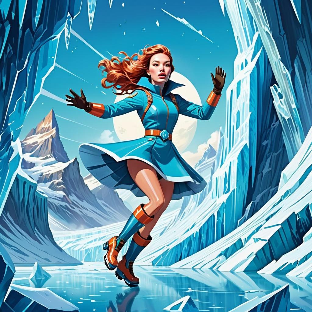 Woman Ice Skating in Vibrant Icy Landscape Woman Ice Skating in Vibrant Icy Landscape
