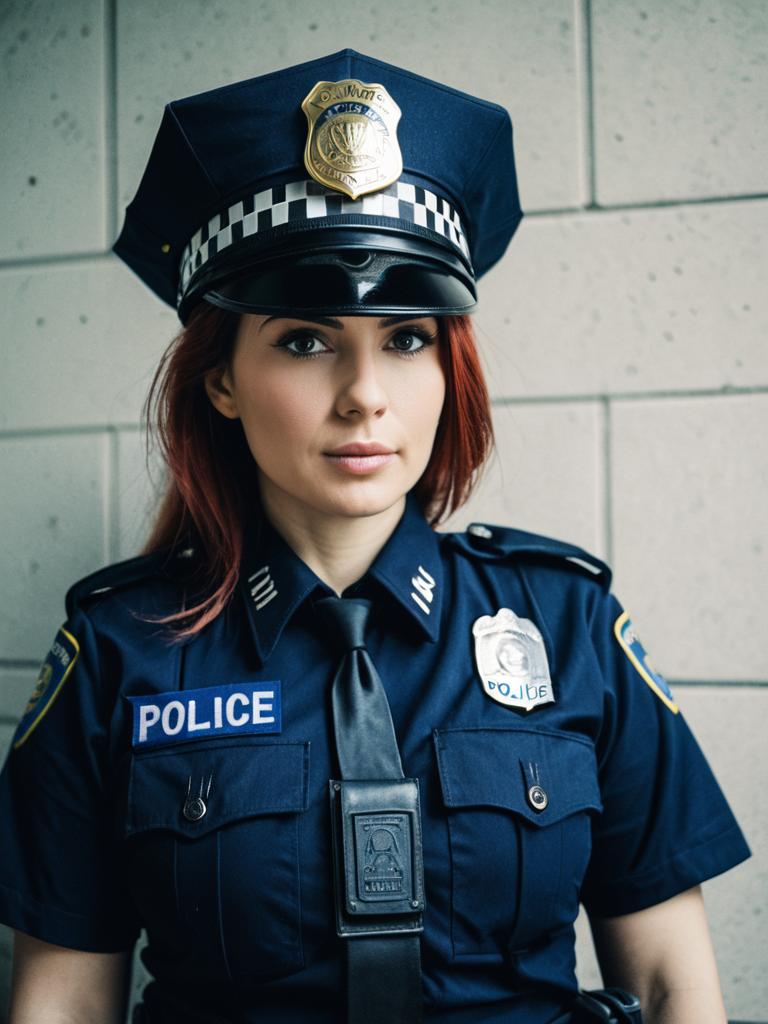 Photorealistic Woman in Police Costume Cosplay Portrait Cinematic