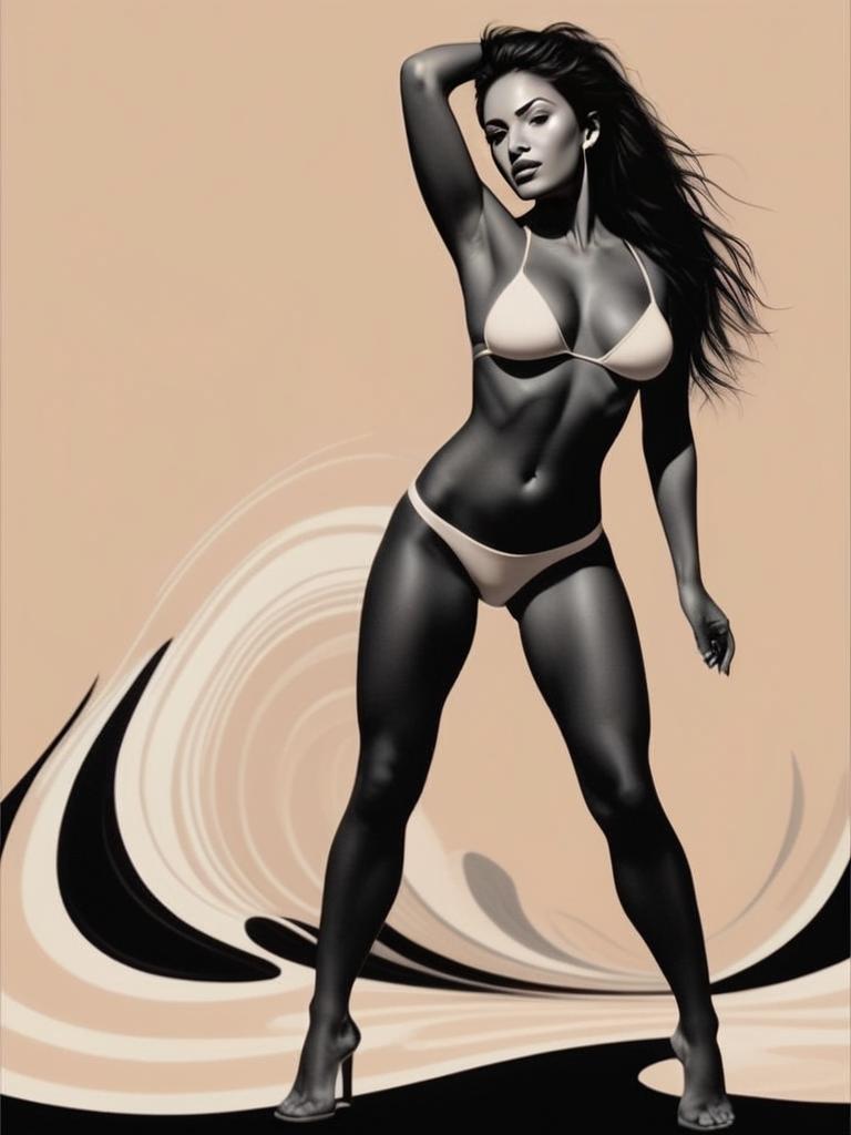 Confident Woman in Bikini with Abstract Background