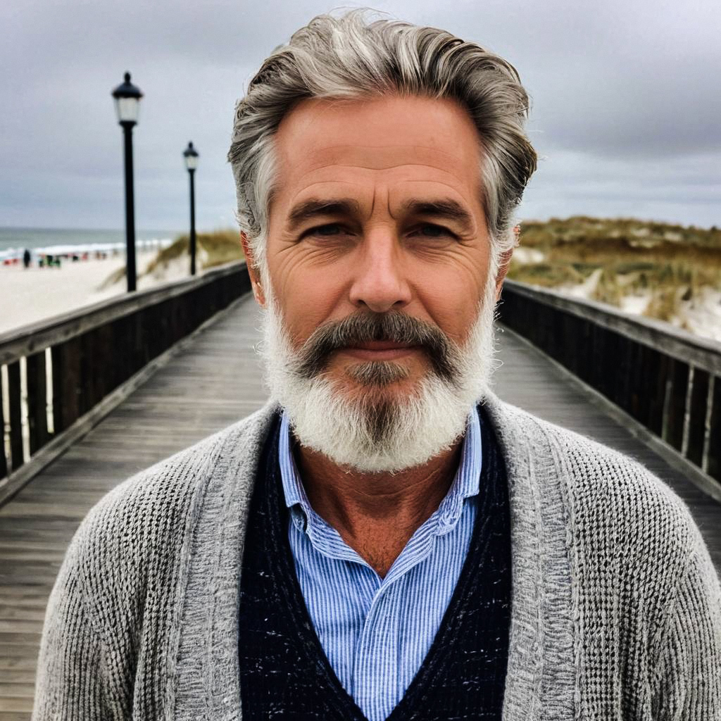 Mature Man on Beach Boardwalk
