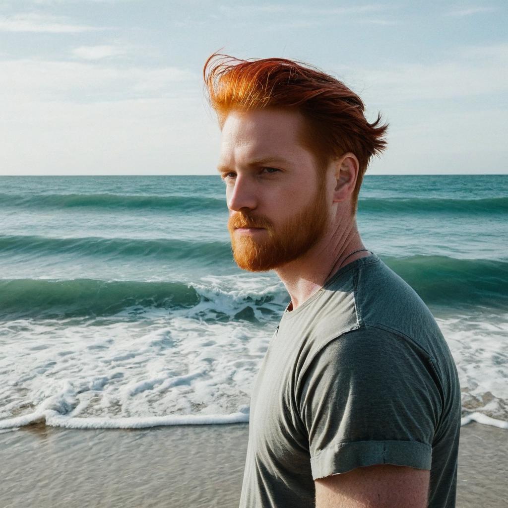 Red-haired man by the ocean