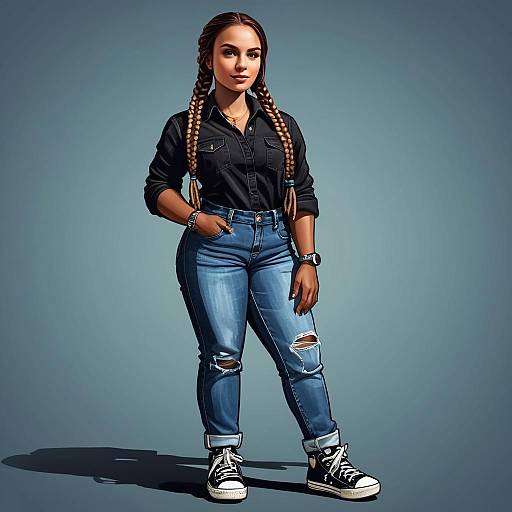 Confident Young Woman in Casual Outfit Digital Portrait