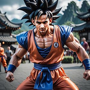 Muscular Man in Martial Arts Gi in Asian Courtyard
