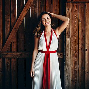 Confident Woman in Stylish White Dress