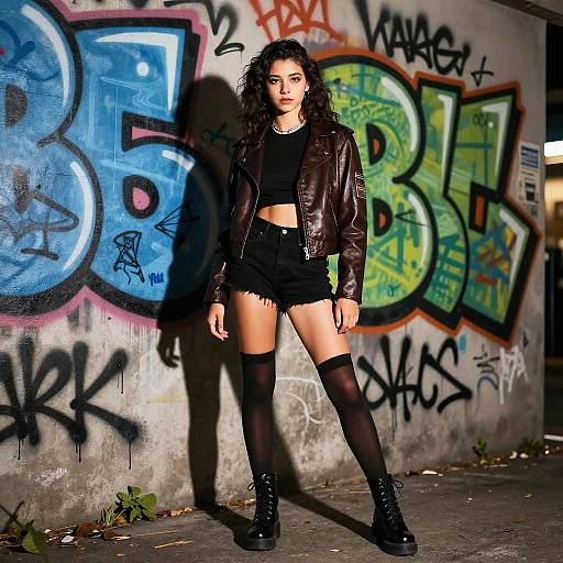 Gen Z Woman in Edgy Street Style Fashion with Graffiti Background