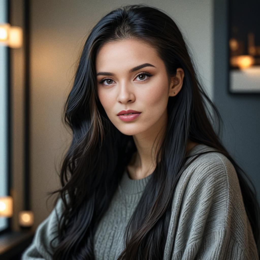 Serene Portrait of a Woman with Flowing Hair