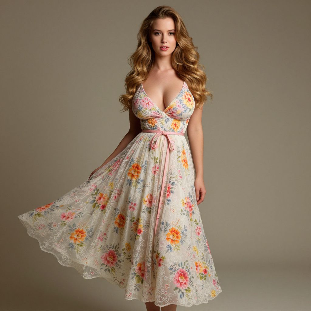 Elegant Woman Wearing Floral Flowing Dress
