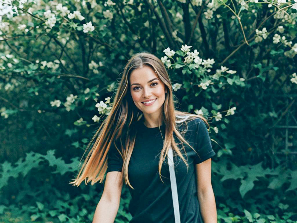 Cheerful Woman in Blooming Nature