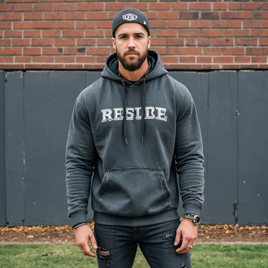 Stylish man in 'RESIDE' hoodie