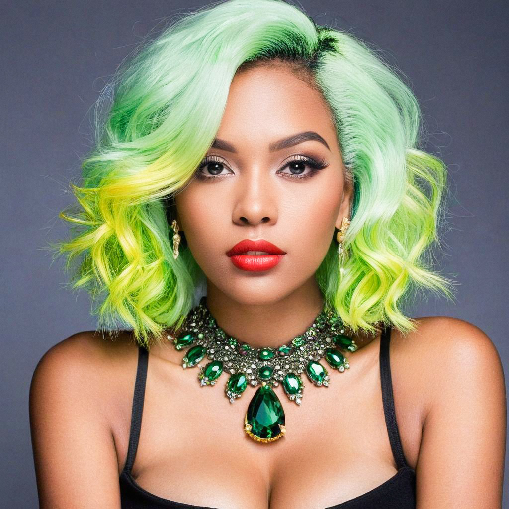 Vibrant Woman with Green and Yellow Hair