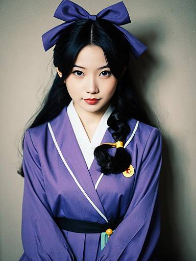 Sexy Yukako Yamagishi Cosplay Woman in Purple Costume Realistic Portrait