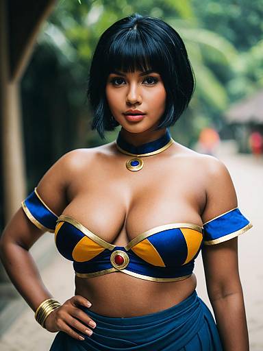 Arung Samudra Cessa Woman in Blue and Gold Fantasy Cosplay Outfit
