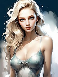Digital Portrait of Blonde Woman with Blue Eyes in Semi-Realistic Style
