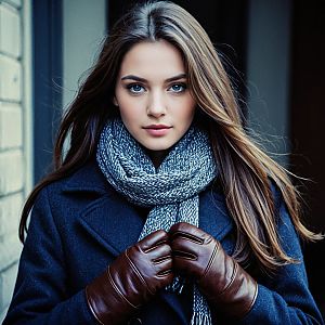 Young Woman in Winter Attire Outdoors