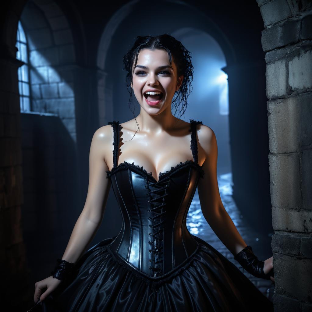 Gothic Woman in Black Corset Dress