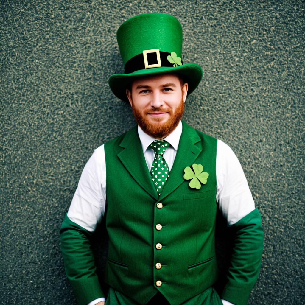Man in St. Patrick’s Day Green Outfit with Shamrocks and Top Hat