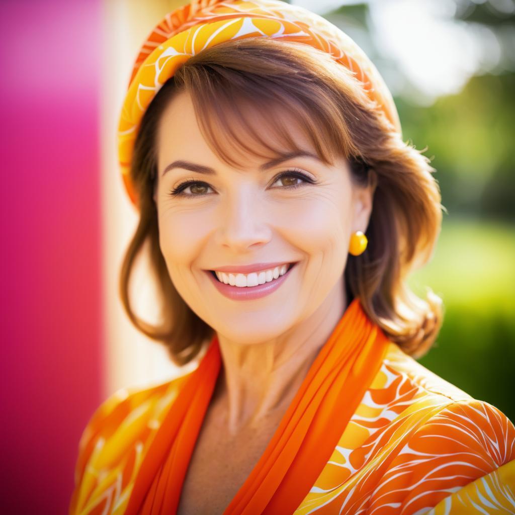 Cheerful Woman in Orange Outfit