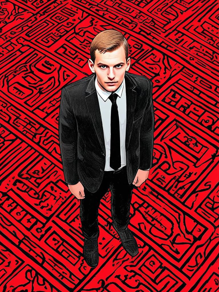 Man in Black Suit Against Red Abstract Background