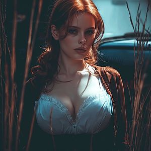 Cinematic Portrait of Woman with Auburn Hair in Soft Lighting