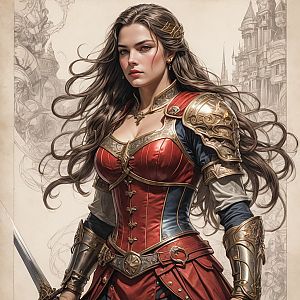 Confident Woman Warrior in Medieval Armor