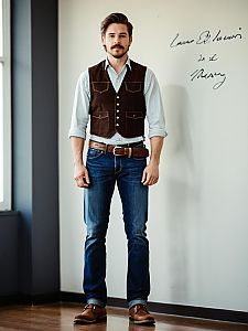 Man Wearing Brown Suede Vest and Jeans with Casual Western Style